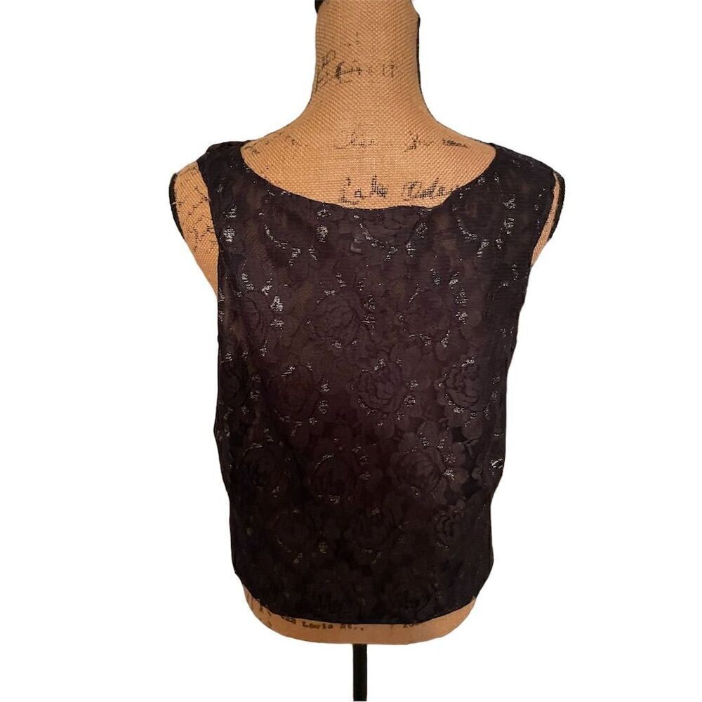 *3/$15 Harve Benard Women's Black Sheer Lace Sleeveless Blouse Size 14 - Picture 6 of 10